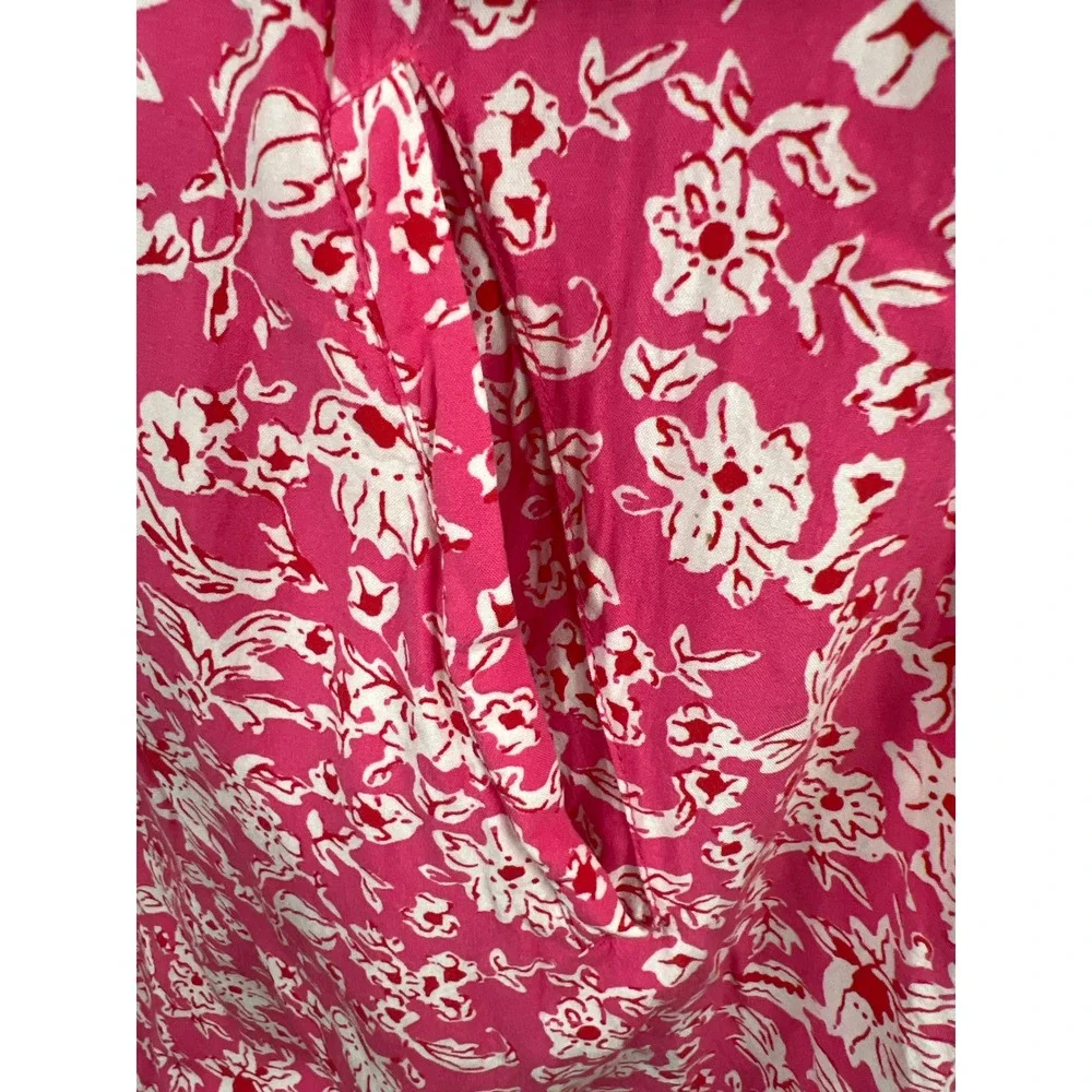 UNTUCKit Lucy Dress Women M Pink Floral Sleeveless Tie Waist Ruffle Hem Resort